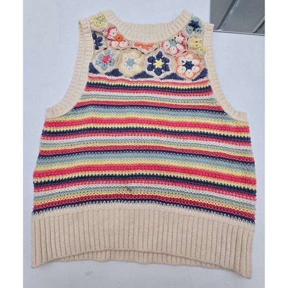 American Eagle Womens Crochet Floral Striped Sleeveless Sweater Vest SP/CH - Picture 1 of 7